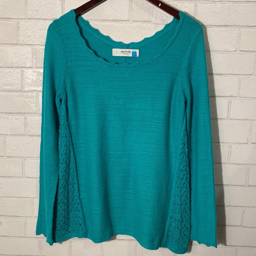 Anthropologie Sparrow Crochet Turquoise Sweater M